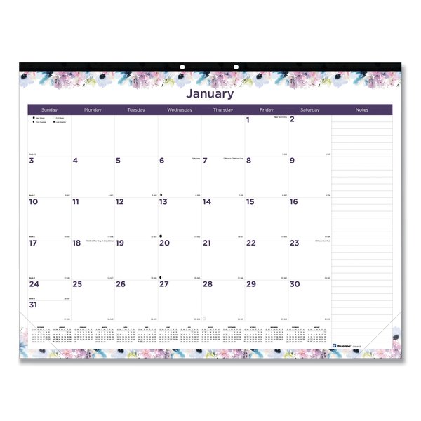 Blueline Passion Monthly Deskpad Calendar, Chipboard Back, Floral, 22x17, 2020 C194113